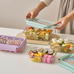 LocknLock Transparent 3-Compartment Plastic Lunch Box, 750ml -LCB501, 1L - LCB502,  2 colors (Purple, Blue)